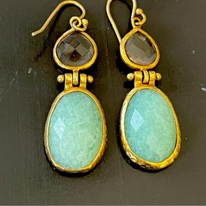 Two stone drop earrings gold trim